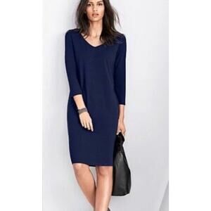 Eileen Fisher Womens Jersey Tunic Dress PS/PP Navy 3/4 Sleeve Minimalist Classic
